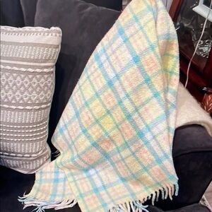 Vintage Baby Blanket Pastel Fringe Plaid Carriage Stroller